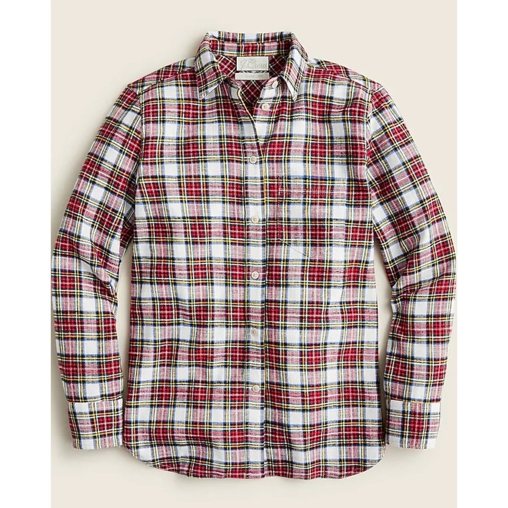 J. Crew Women's Classic‎ Fit Plaid Flannel Button Up Shirt Red- Size 2